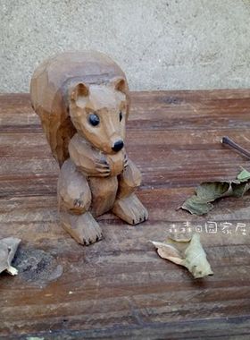 美式乡村实木雕刻可爱风装饰摆件