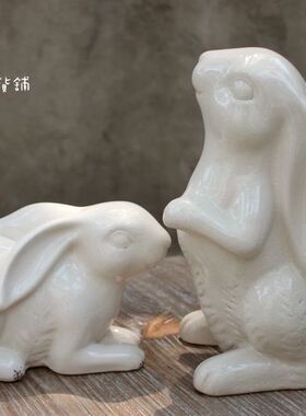 陶瓷做旧复古招财摆件情侣生肖兔