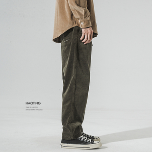 潮 子男秋冬休闲百搭中腰条绒直筒长裤 豪霆 日系复古宽松灯芯绒裤
