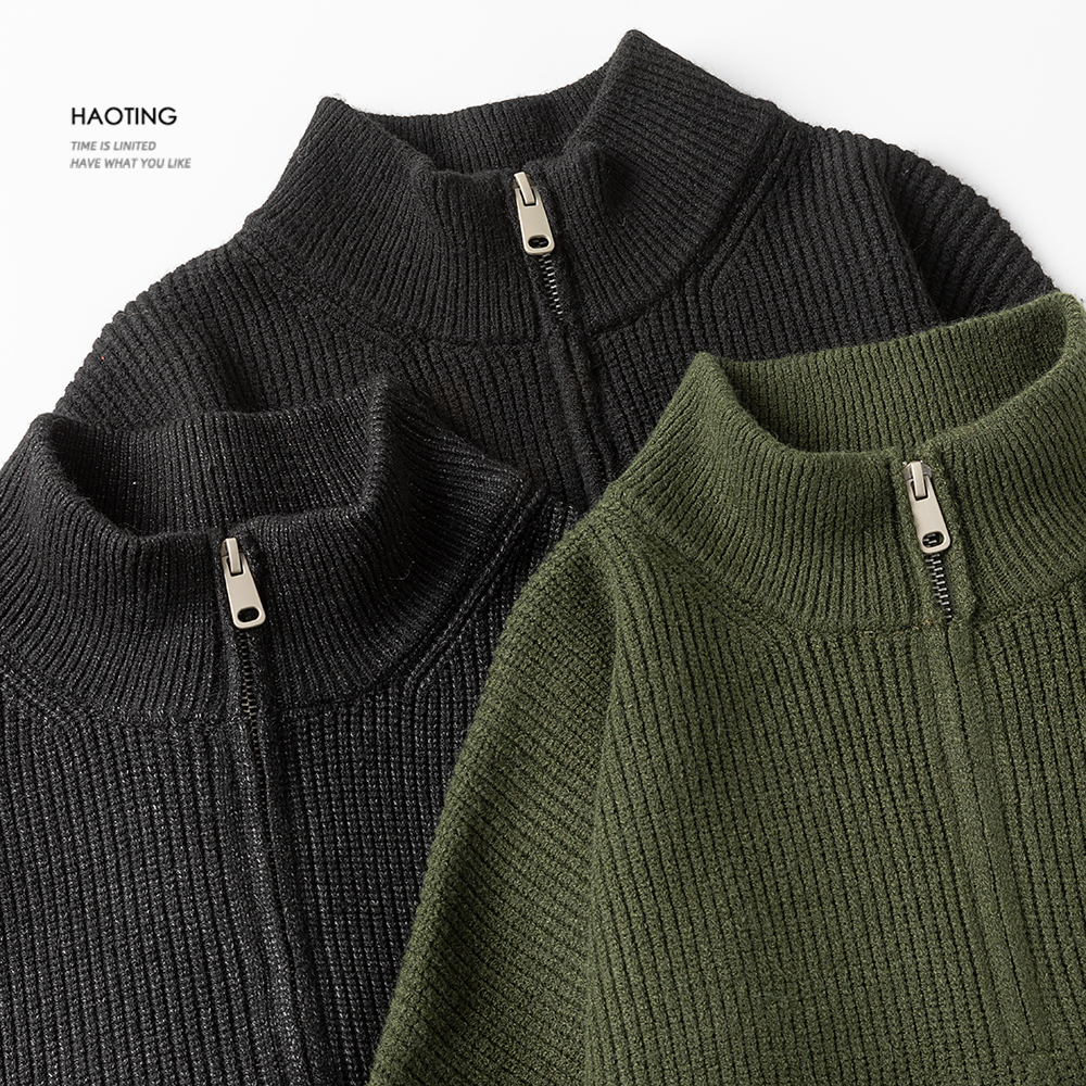 半拉链宽松针织开衫外套豪霆立领