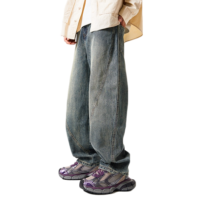 豪霆.立体剪裁宽松弯刀牛仔裤