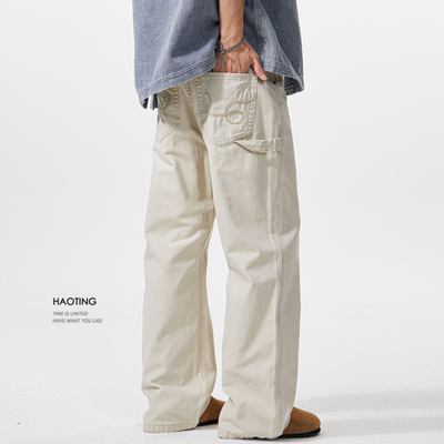 豪霆319g细珠帆布法式工装牛仔裤