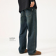 秋冬加绒休闲阔腿长裤 豪霆.复古水洗宽松直筒cleanfit牛仔裤 男士