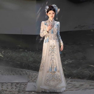 蓝色秀禾服婚服高端夏季薄款新娘结婚浅色嫁衣新中式婚纱夏天夏款