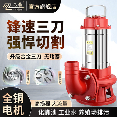名磊切割式污水泵抽粪泥浆220V化粪池排污泵家用抽水机380V潜水泵