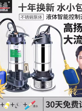 名磊不锈钢浮球潜水泵220V高扬程水泵家用抽水泵污水泵化粪池抽粪