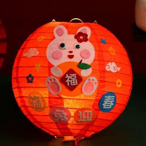 猜灯谜灯笼新年元旦兔子发光手提 幼儿园儿童创意手工diy制作材料