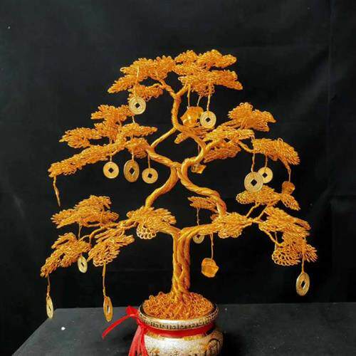 盆景造型铝丝摆件发财树摇钱树铝线纯手工客厅摆件屋内编织工艺品
