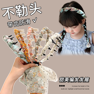 儿童超仙编发飘带发箍宝宝马尾绑发丝带丝巾头箍女童带齿防滑头饰