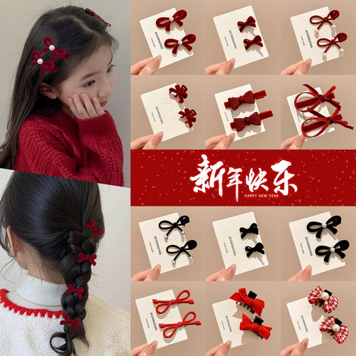 儿童新年红色蝴蝶结发夹百搭发卡