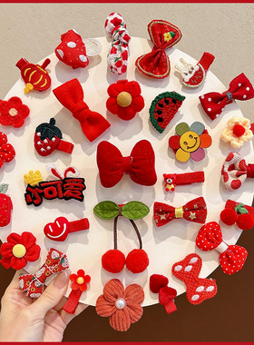 婴儿新年全包布发夹儿童刘海夹不伤发发卡女宝宝过年红色夹子头饰