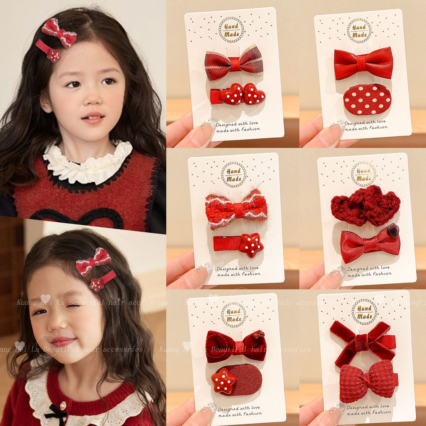 宝宝红色波点蝴蝶结发夹百搭bb夹