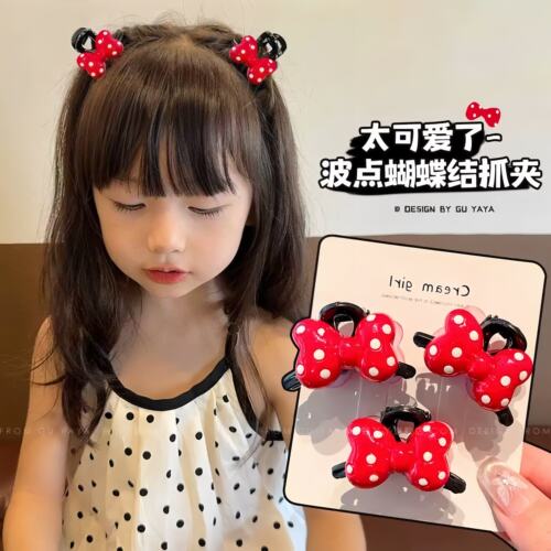 女童红色波点蝴蝶结小号抓夹