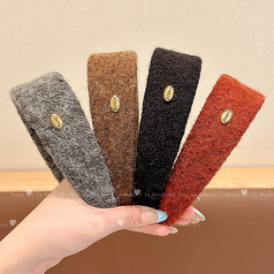 儿童秋冬毛呢发箍2025新款 女童宽边金标高颅顶头箍小女孩百搭发卡