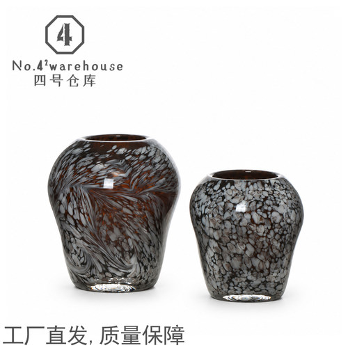 深色中古法式圆点手工琉璃花器客餐厅样板间桌面插花软装饰品摆件