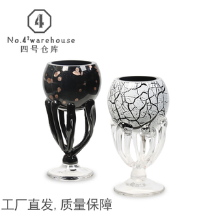 轻奢高级黑金白裂纹圆球手工琉璃花瓶客餐厅样板间插花软装饰摆件