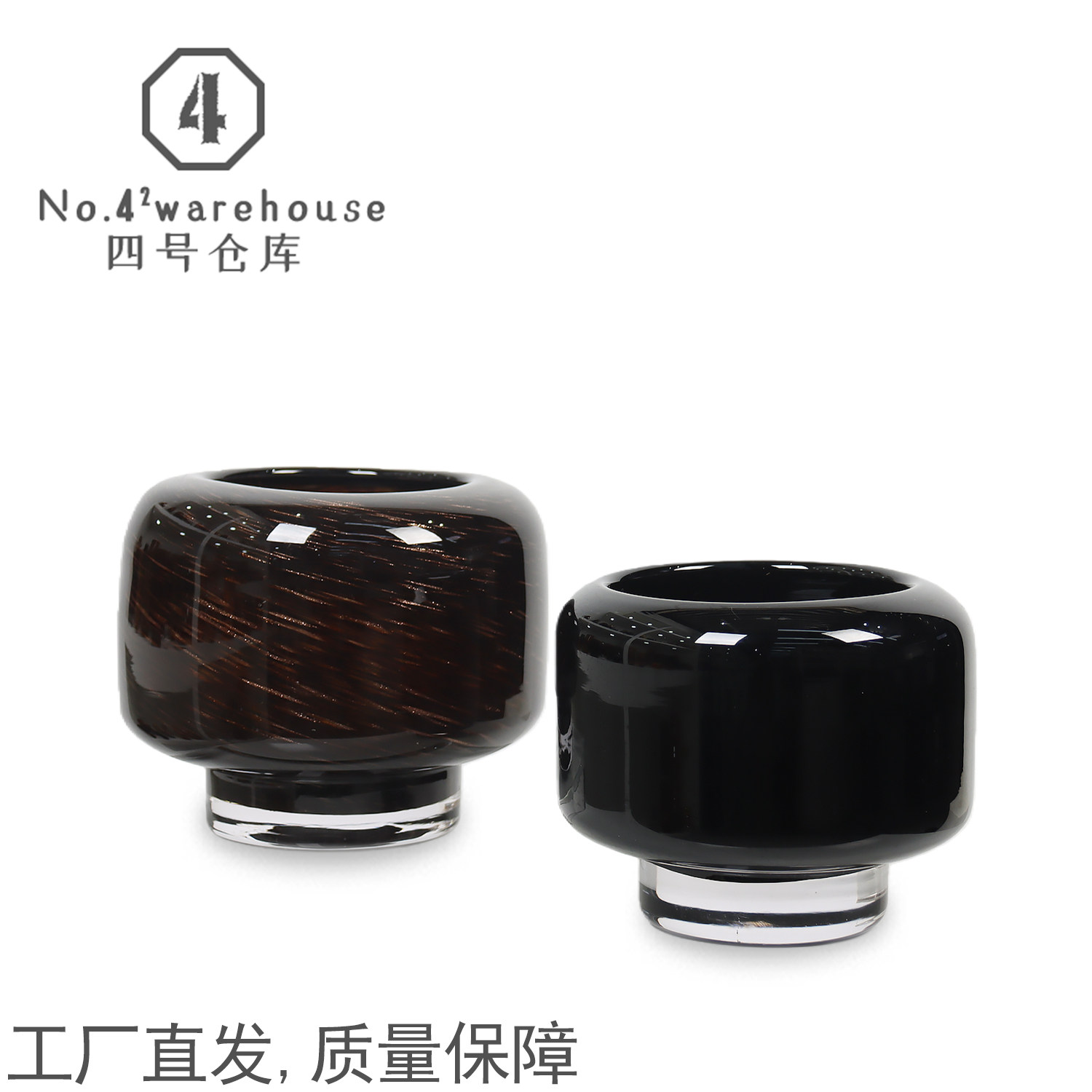 现代简约黑色高脚收口琉璃花瓶样板间客餐厅桌面插花软装饰品摆件