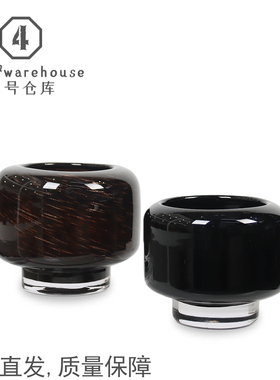 现代简约黑色高脚收口琉璃花瓶样板间客餐厅桌面插花软装饰品摆件