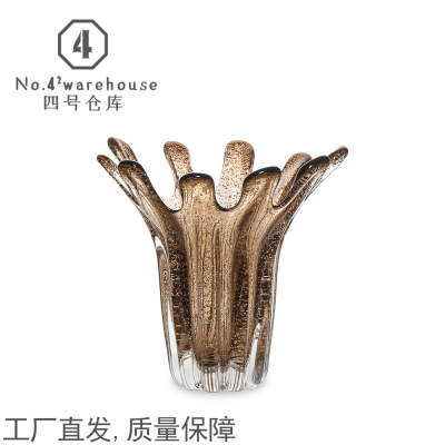 现代轻奢高级棕色金粉琉璃花瓶样板间客餐厅酒店民宿插花软装摆件