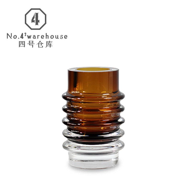 现代轻奢棕色琉璃花瓶售楼处洽谈桌居家茶几客厅台面软装插花摆件