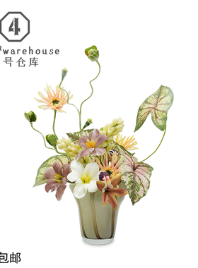 田园风高级仿真花艺售楼处样板间客餐厅迷你琉璃花器软装饰品摆件