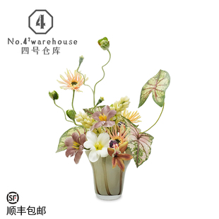 田园风高级仿真花艺售楼处样板间客餐厅迷你琉璃花器软装饰品摆件