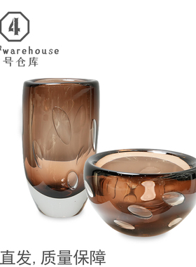 现代简约棕色超厚气泡琉璃花瓶样板间客餐厅桌面插花软装饰品摆件