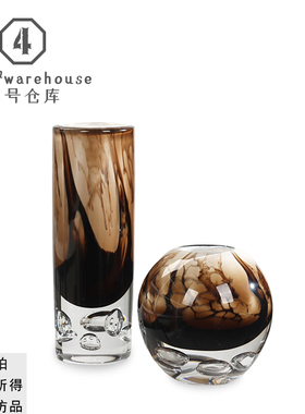 现代简约加厚气泡底手工琉璃花器样板间酒店玄关高级花艺软装饰品