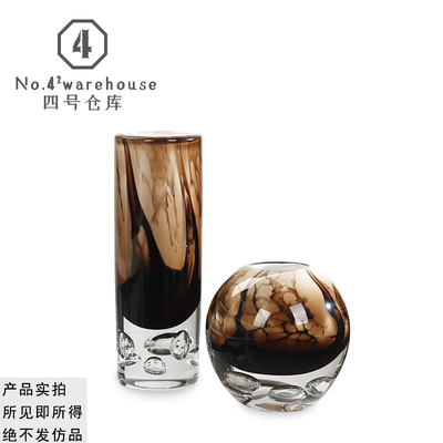 现代简约加厚气泡底手工琉璃花器样板间酒店玄关高级花艺软装饰品