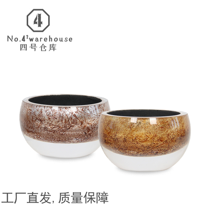 轻奢风美式金银箔琉璃小花器样板间洽谈桌售楼处桌面插花软装摆件