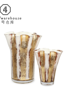 轻奢法式高级白色金箔琉璃花器居家酒店客餐厅玄关桌面软装饰摆件