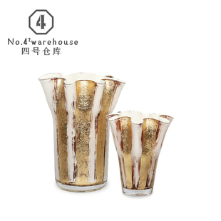 轻奢法式高级白色金箔琉璃花器居家酒店客餐厅玄关桌面软装饰摆件