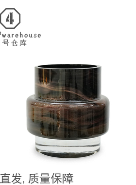 新中式轻奢高端黑色洒金琉璃花器洽谈桌样板间桌面插花软装饰摆件