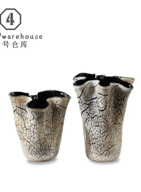 中式轻奢白色裂变手工捏口琉璃花瓶高级感样板间酒店展台软装摆件