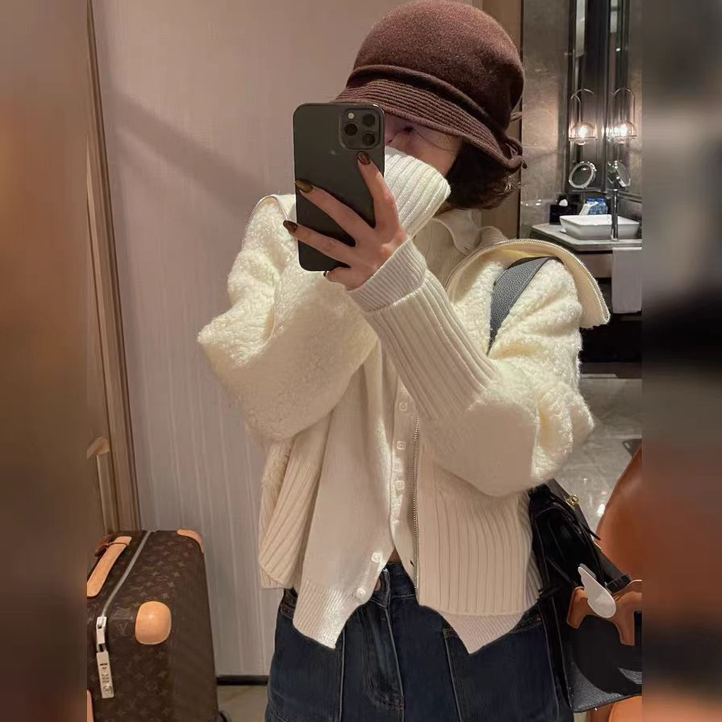 欧洲站2025秋冬新款女潮休闲翻领拉链颗粒绒羊毛毛衣针织开衫外套