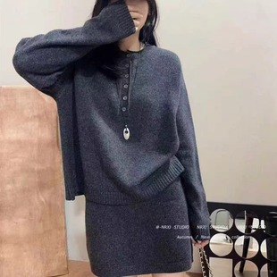 包臀半身短裙两件套装 针织衫 欧货女圆领长袖 欧洲站2025秋冬新款