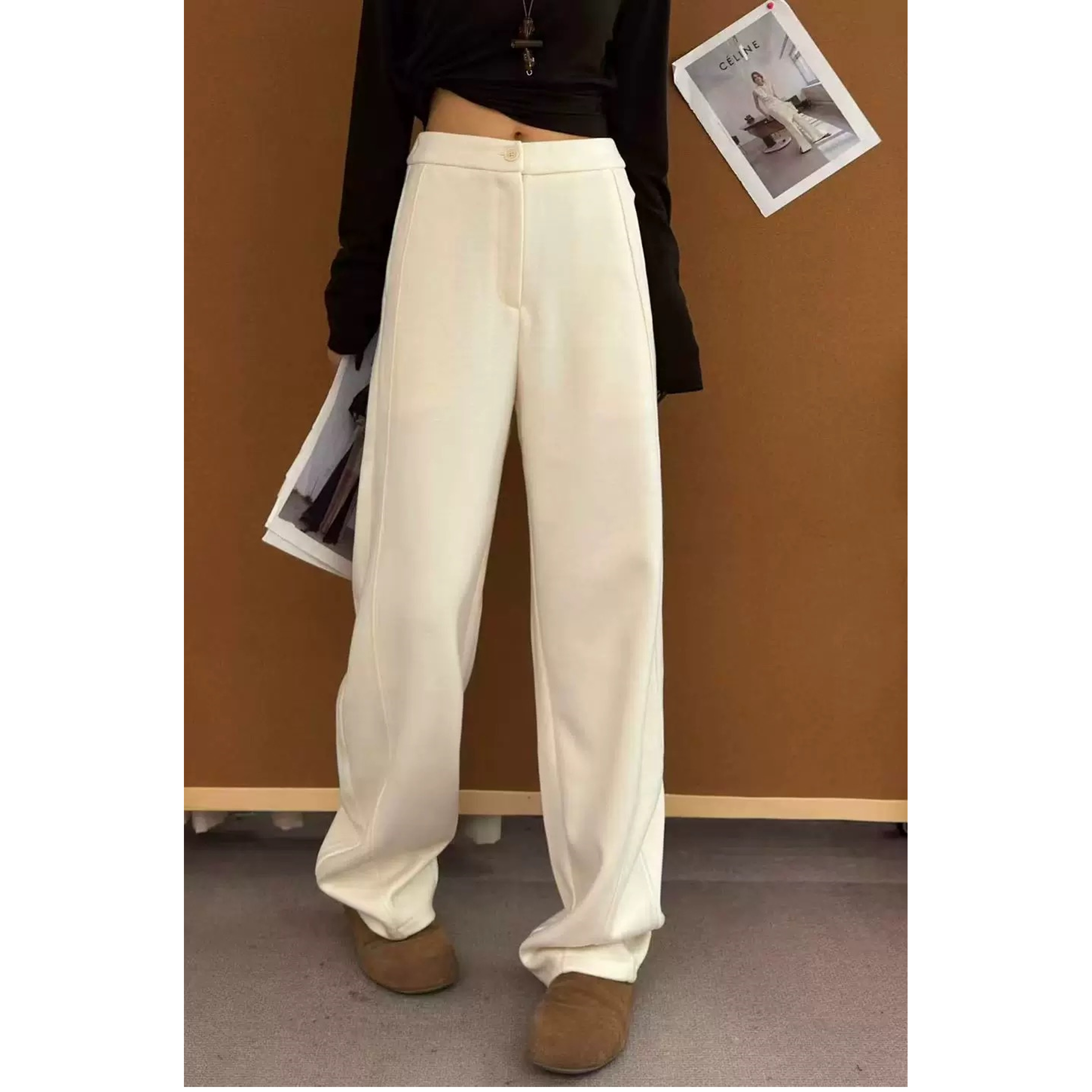 欧洲站2025秋季新款欧货女潮高腰显瘦休闲羊毛阔腿裤直筒裤长裤