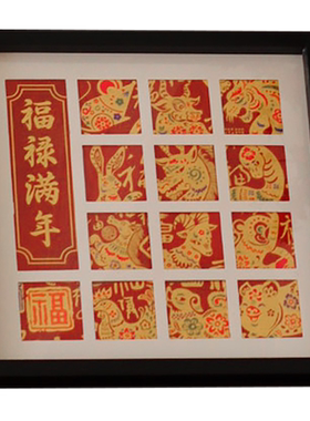 福禄满年16宫格相框带卡纸