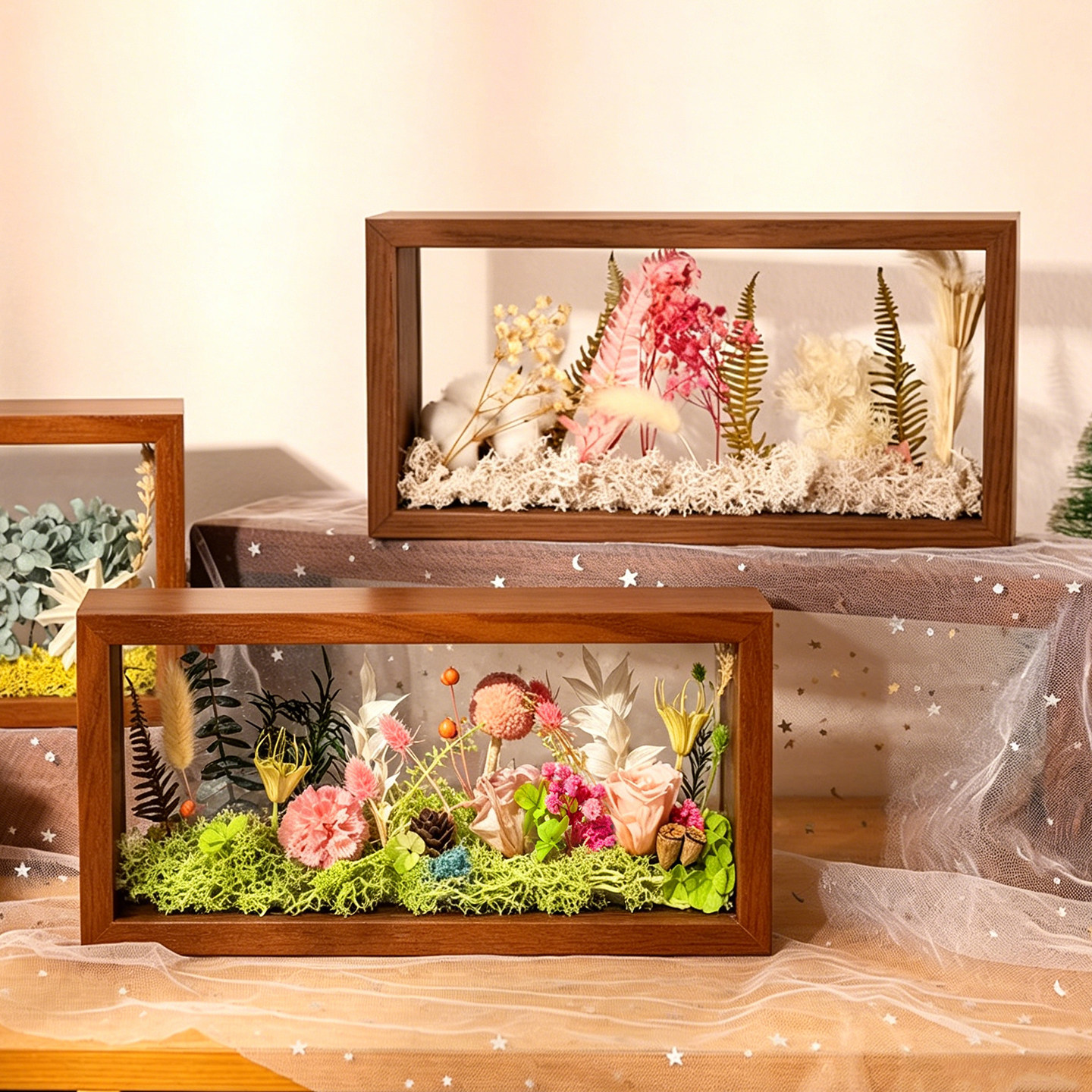 干花相框diy手工永生花玫瑰保存画框立体中空双面展示盒摆台礼物