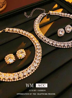 镶钻方形choker锁骨链女