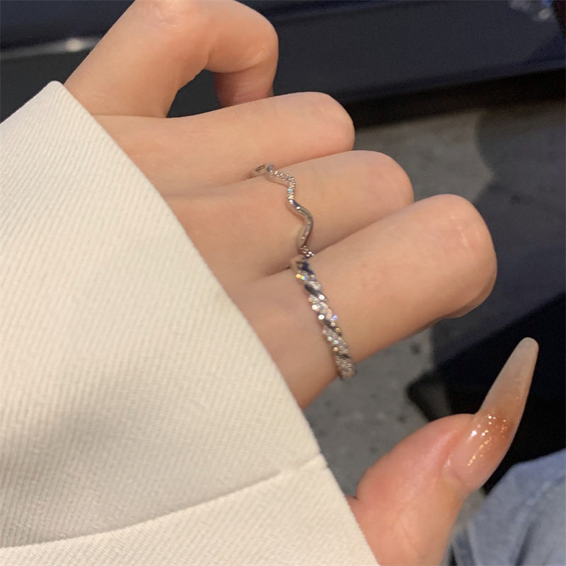 真金电镀锆石几何麻花波浪戒指韩国个性设计指环时尚ins食指戒女