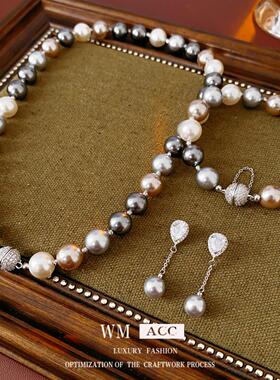 珍珠串珠磁吸项链女轻奢锁骨链