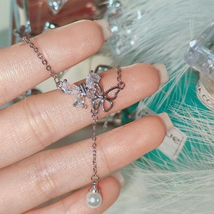 比翼双飞蝴蝶珍珠流苏项链女时尚轻奢小众2023年新款高级设计感
