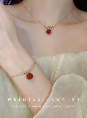 真金电镀红色相思豆项链轻奢小众高级感项饰饰品颈链工批