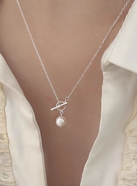 珍珠涟漪OT扣项链女时尚轻奢韩版ins风珍珠木棍小众设计锁骨链