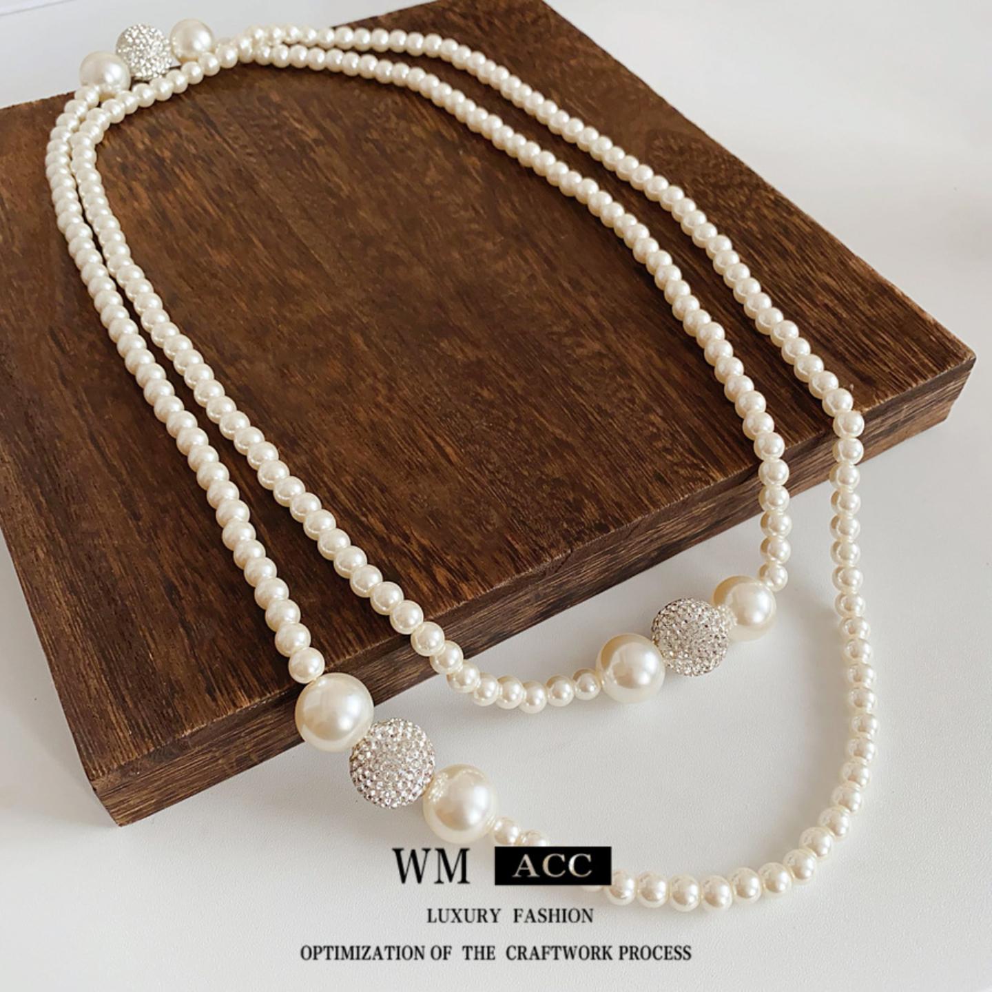 镶钻珍珠叠戴锁骨链女轻奢