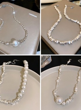 人造碎银形不规则珍珠项链轻奢高级感小众时尚颈链锁骨链简约配饰