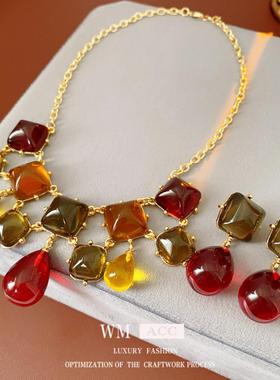 美拉德风方形树脂水滴吊坠耳环女复古小众夸张耳钉气质高级感耳饰