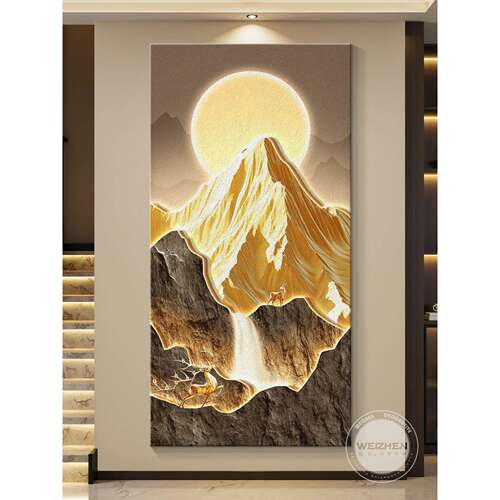 轻奢入户进门玄关山水画装饰画