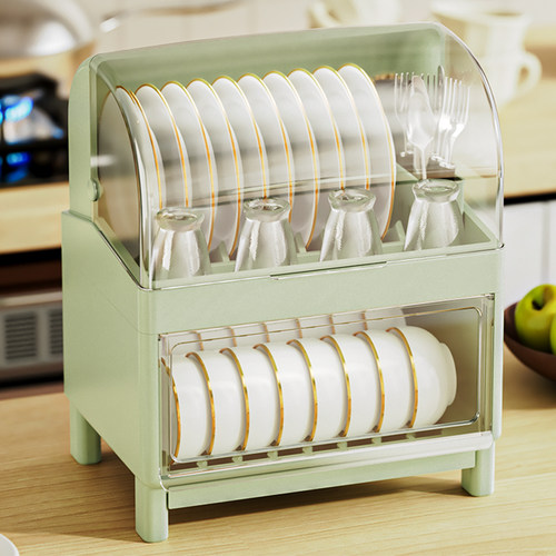 碗筷收纳盒放碗碟置物架带盖子双层沥水家用厨房装碗盘收纳层架箱
